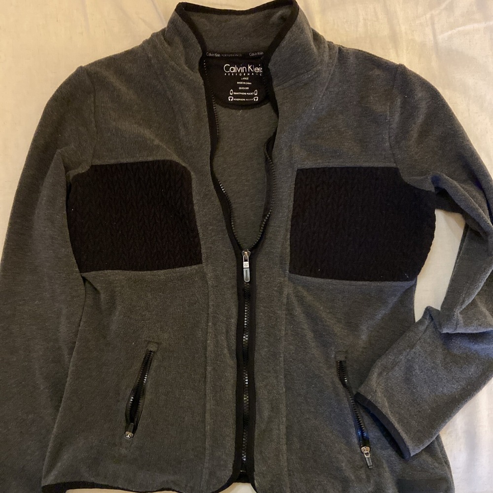 Gray Calvin Klein Performance Jacket Sz L Smartphone Pocket Headphone Athletic